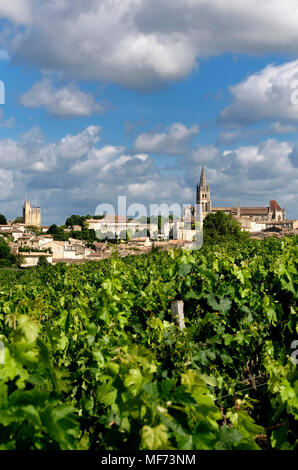 Das Dorf Saint-Emilion mit der Aufschrift Les Plus Beaux Villages de France, UNESCO-Weltkulturerbe, Gironde, Nouvelle Aquitaine, Frankreich, Europa Stockfoto