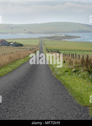 Lange Straße zum Meer - ein langer Weg hinunter zum Meer bei Longhope, Hoy, Orkney, Schottland Stockfoto