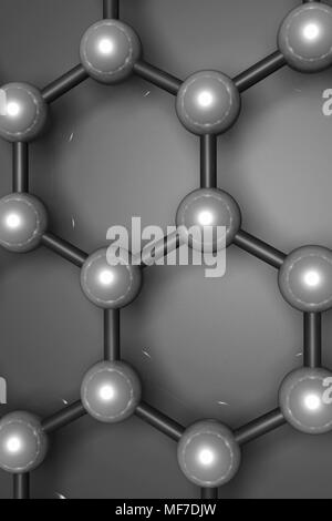 Graphenschicht Fragment, molekulare Modell, hexagonal Lattice von Kohlenstoffatomen. 3D-Darstellung Stockfoto
