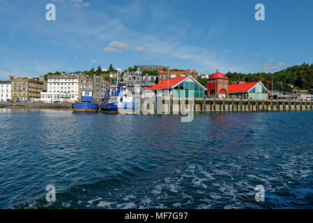 Vereinigtes Königreich, Schottland, Argyll und Bute, Oban, Hafen und McCaig's Tower Stockfoto