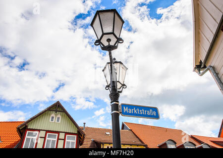Marktstraße in Wernigerode, eine Stadt im Landkreis Harz, Sachsen-Anhalt, Deutschland Stockfoto