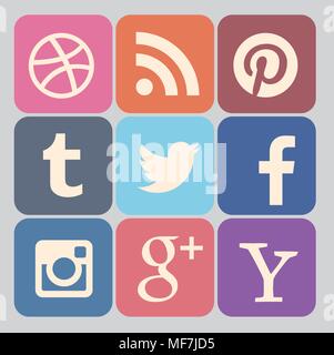 Social media Icon Sammlung mit verschiedenen Arten von Web-Taste Icon Set Stock Vektor