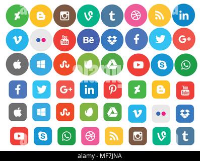 Social media Icon Sammlung mit verschiedenen Arten von Web-Taste Icon Set Stock Vektor