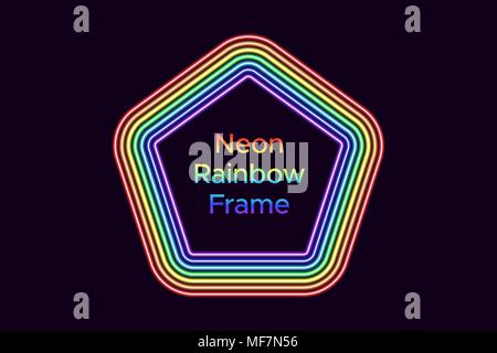 Neon pentagon Frame in Regenbogenfarben. Vektor Vorlage von Rainbow neon Rahmen bestehend aus sieben Umrisse auf dem dunklen Hintergrund Stock Vektor