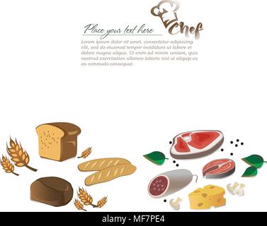 Abbildung: Fleisch- und Backwaren. Hat Chef Stock Vektor