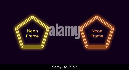 Neon pentagon Frame in Gelb und Orange. Vektor Vorlage von Neon Rahmen bestehend aus drei skizziert, mit weichem Hintergrundbeleuchtung auf dem dunklen Hintergrund Stock Vektor