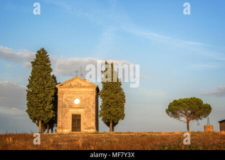 Vitaleta Kapelle, toskanischen Landschaft in der Nähe von San Quirico d'Orcia, Siena, Toskana, Italien Stockfoto