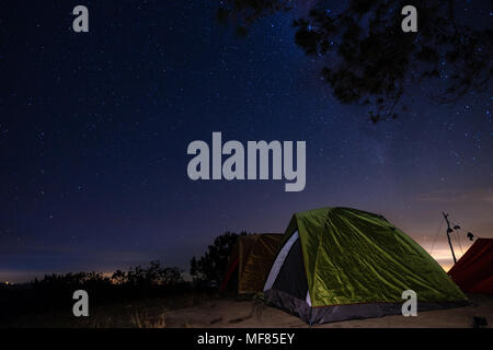 Nacht Camping. Royalty Free Stock Bild in hoher Qualität der Nacht Camp im Wald unter erstaunlichen Nacht Himmel voller Sterne. Zelten unter Sternenhimmel Stockfoto