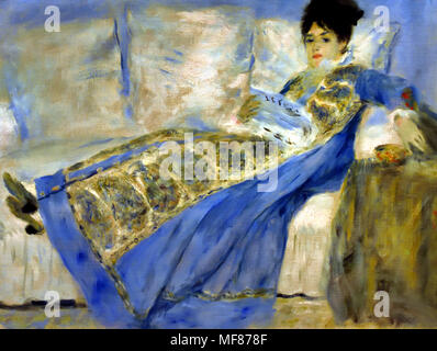 Madame Claude Monet lesen Le Figaro 1872 von Pierre Auguste Renoir 1841-1919 französischer Impressionisten in Frankreich. Stockfoto