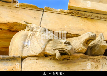 Pferd Statue Parthenon Akropolis Athen Griechenland. Parthenon Tempel der Athene auf der Akropolis. Tempel Erstellt 438 v. Chr. und ist Symbol des alten Sounds Stockfoto