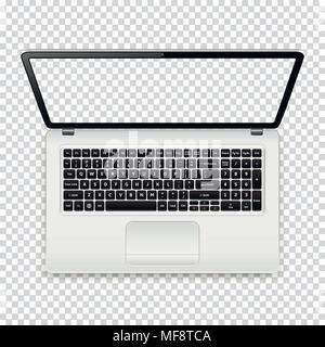 Laptop mit transparenten Bildschirm auf transparentem Hintergrund isoliert. Ansicht von oben. Vector Illustration. Stock Vektor