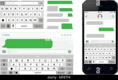 Komponist SMS-Chat. Smartphone chatten sms Vorlage blasen. Vector Illustration. Stock Vektor