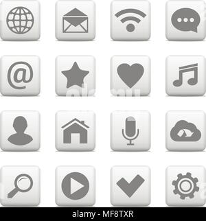 Vektor Reihe universeller Symbole auf dem Web Buttons, Kommunikation, Kontakt, Mobile und Social Network. Stock Vektor