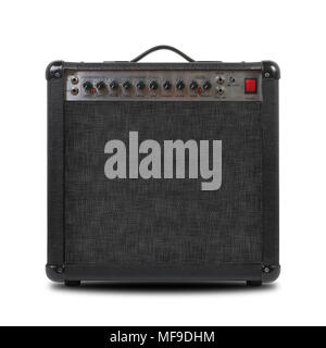 Musik und Sound - Musikinstrument Gitarre Verstärker Vorderansicht auf einem weißen Hintergrund. Stockfoto