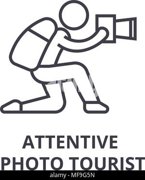 Aufmerksame Foto touristische dünne Linie Symbol, Zeichen, Symbol, illustation, lineare Konzept, Vektor Stock Vektor