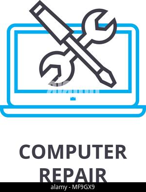 Computer Reparatur dünne Linie Symbol, Zeichen, Symbol, illustation, lineare Konzept, Vektor Stock Vektor