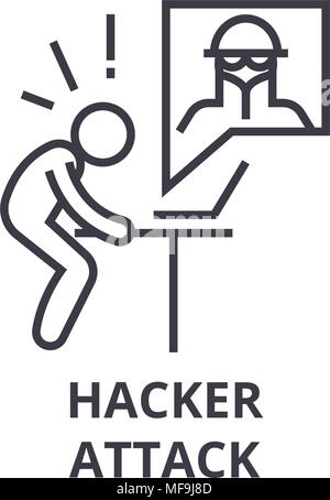 Hacker Angriff dünne Linie Symbol, Zeichen, Symbol, illustation, lineare Konzept, Vektor Stock Vektor