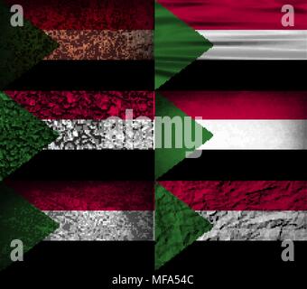 Flagge Sudan mit alten Textur. Vector Illustration Stock Vektor