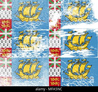 Flagge von Saint Pierre und Miquelon, Frankreich mit alten Textur. Vector Illustration Stock Vektor