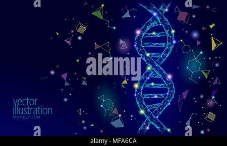 DNA 3D-chemische Molekül Struktur poly niedrig. Polygonale Dreieck Point Line gesunde Zelle teil. Mikroskopische Wissenschaft blau Medizin Genom engineering Vektor-illustration Future Business Technologie Stock Vektor