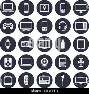 Moderne und retro elektronische Geräte, Technik gadgets Symbole gesetzt. Vector Illustration. Stock Vektor