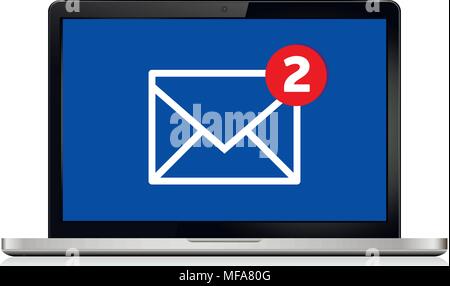 Laptop mit e-mail Schreiben auf dem Bildschirm. E-mail Marketing, Werbung im Internet Konzepte. Vector Illustration. Stock Vektor