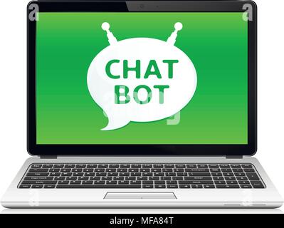 Chat bot-App auf dem Laptop Bildschirm. Vector Illustration. Stock Vektor