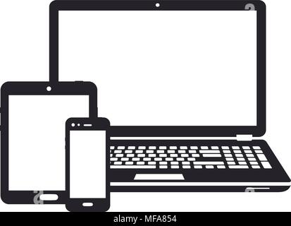 Digitale Geräte - Laptop, Tablet-PC und Smartphone Symbole. Vector Illustration. Stock Vektor
