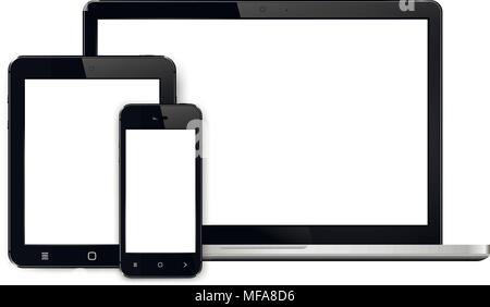 Laptops, Smartphones und Tablet mockup auf einem weißen Hintergrund. Vector EPS 10. Stock Vektor