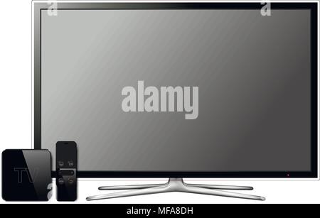 Smart TV und Multimedia Box mit Fernbedienung. Vector Illustration auf weißem Hintergrund Stock Vektor