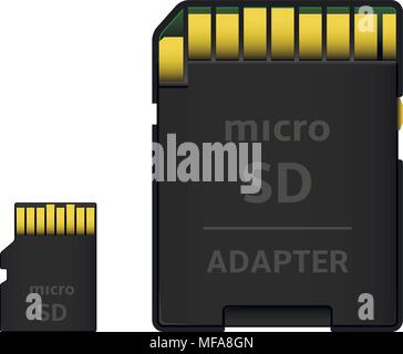 MicroSD-Karte mit SD-Adapter isoliert auf Weiss. Vector Illustration. Stock Vektor