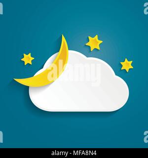 Half Moon, Cloud und die Sterne in der Nacht. Paper art Stil Konzept. Vector Illustration. Stock Vektor