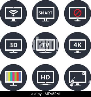Verschiedene moderne TV-Ikonen. Vector Illustration. Stock Vektor