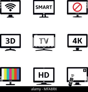 Verschiedene moderne TV und PC-Monitor Icons einstellen. Vector Illustration. Stock Vektor