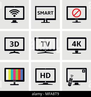 Verschiedene moderne TV und PC-Monitor Icons einstellen. Vector Illustration. Stock Vektor