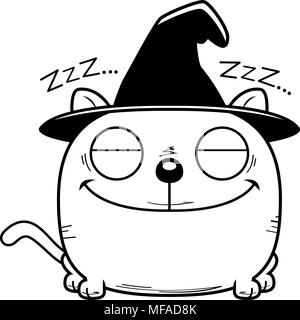Eine Karikatur Illustration einer Katze in einen Hexenhut ein Nickerchen. Stock Vektor