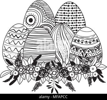 Frohe Ostern Eier Malen mit Rosen Kranz Vector Illustration Design Stock Vektor