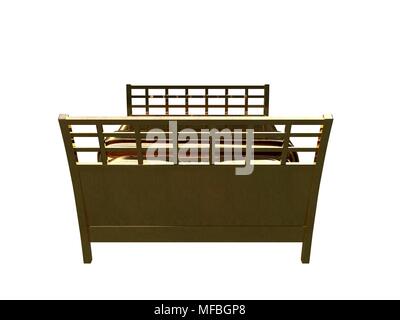 3D-Rendering von einem goldenen Bett auf einem weißen Hintergrund isoliert Stockfoto