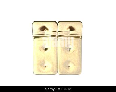 3D-Rendering von einem goldenen Bett auf einem weißen Hintergrund isoliert Stockfoto