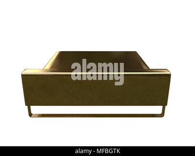 3D-Rendering von einem goldenen Bett auf einem weißen Hintergrund isoliert Stockfoto