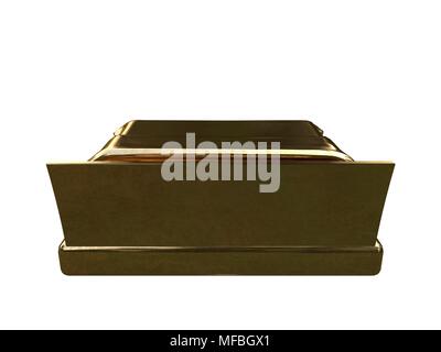 3D-Rendering von einem goldenen Bett auf einem weißen Hintergrund isoliert Stockfoto