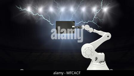 Blitzeinschläge Roboter und Maschine, die Tablette Stockfoto