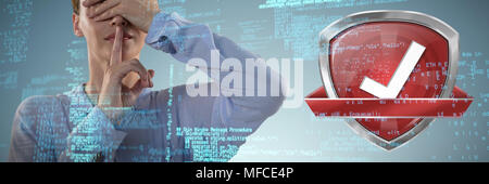 Das zusammengesetzte Bild der Frau, die ihre Augen verbergen Stockfoto