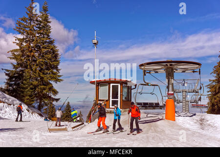 Martinovi Baraki Sessellift Gipfel in Borovets Ski Resort, Targovishte, Bulgarien. Stockfoto