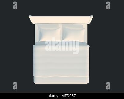 3D-Rendering von einer weißen Bett auf einem schwarzen dunklen Hintergrund isoliert Stockfoto