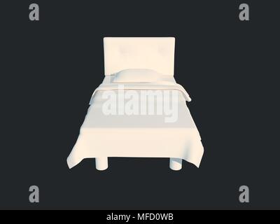3D-Rendering von einer weißen Bett auf einem schwarzen dunklen Hintergrund isoliert Stockfoto
