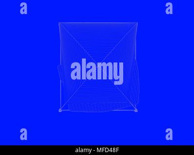 3D-Rendering von einem Bett bauplan als Linien auf einem blauen Hintergrund Stockfoto
