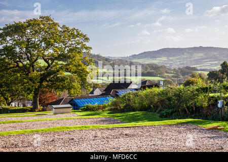 Ein Campingplatz mit Blick über die Landschaft von Dorset. Stockfoto