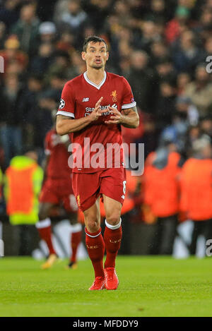 Liverpool, Großbritannien. 24. April 2018. 24. April 2018, Liverpool, Liverpool, England; UAFA Champions League Halbfinale, Hinspiel, Liverpool v Roma; Dejan Lovren von Liverpool Credit: Aktuelles Bilder/Alamy leben Nachrichten Stockfoto