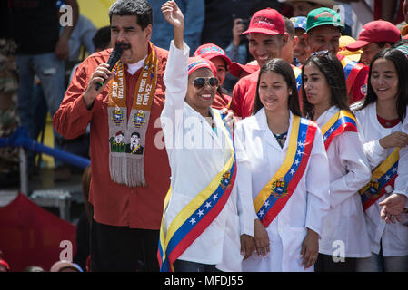 Venezuela. Tucupita. 24. April 2018. Venezuelas Präsident Nicolás Maduro spricht auf einer Wahlkampfveranstaltung in Tucupita, Hauptstadt des Bundesstaates Delta Amacuro (Osten). Marcos Salgado/Alamy Nachrichten Stockfoto